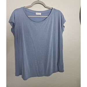 24/7 maurices Women's Blue Solid Scoop Neck Short Sleeve T-Shirt Size L
